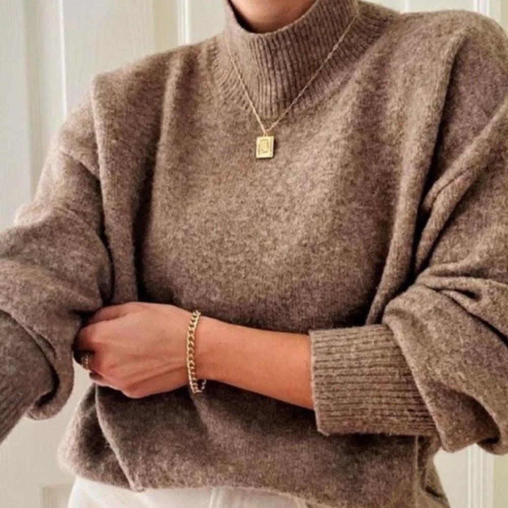 H&M Taupe Relaxed Crew Neck Sweater